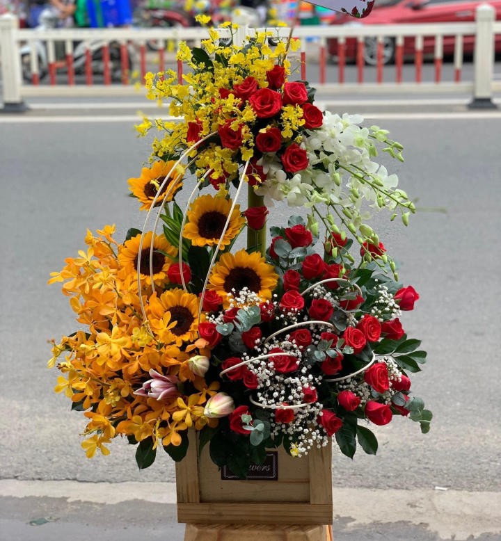 Giỏ hoa đẹp, lẳng hoa đẹp,giỏ hoa sinh nhật đẹp, giỏ hoa khai trương đẹp