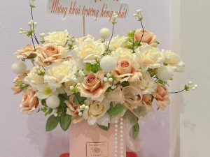 hoa sinh nhật, giỏ hoa sinh nhật tông trắng, hoa sinh nhật tông trắng đẹp