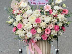 hoa sinh nhật, giỏ hoa sinh nhật tông trắng, hoa sinh nhật tông trắng đẹp